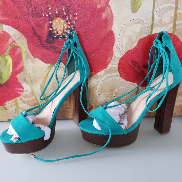 Green Strappy Sandals Heels Size 9 New wooden heel - Picture 4 of 6